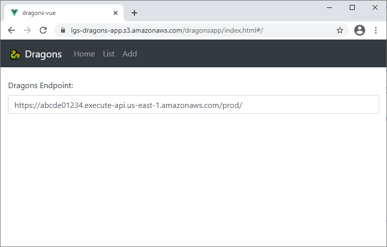 Dragons Endpoint application interface with endpoint URL